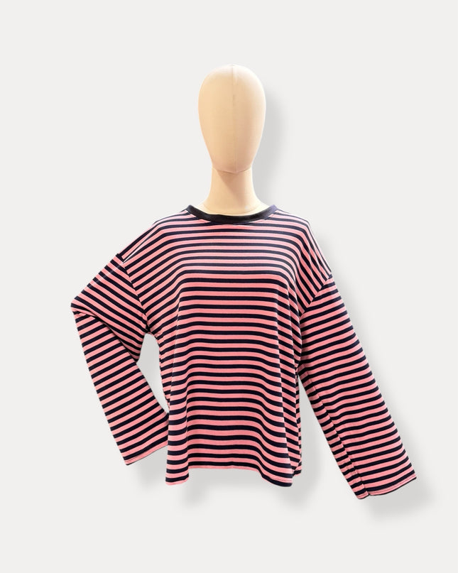 Streep Blouse | marine-roze