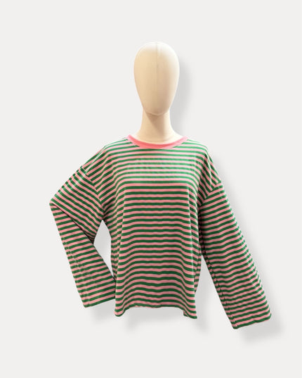 Streep Blouse | groen-roze