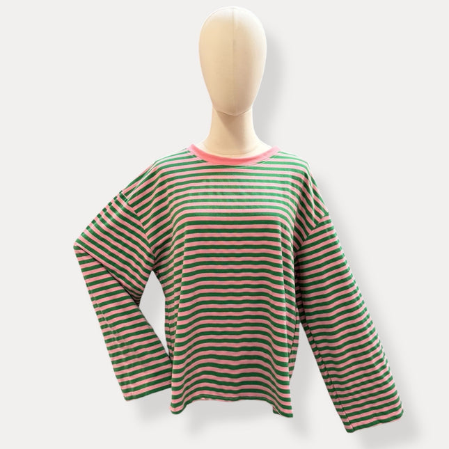 Streep Blouse | groen-roze