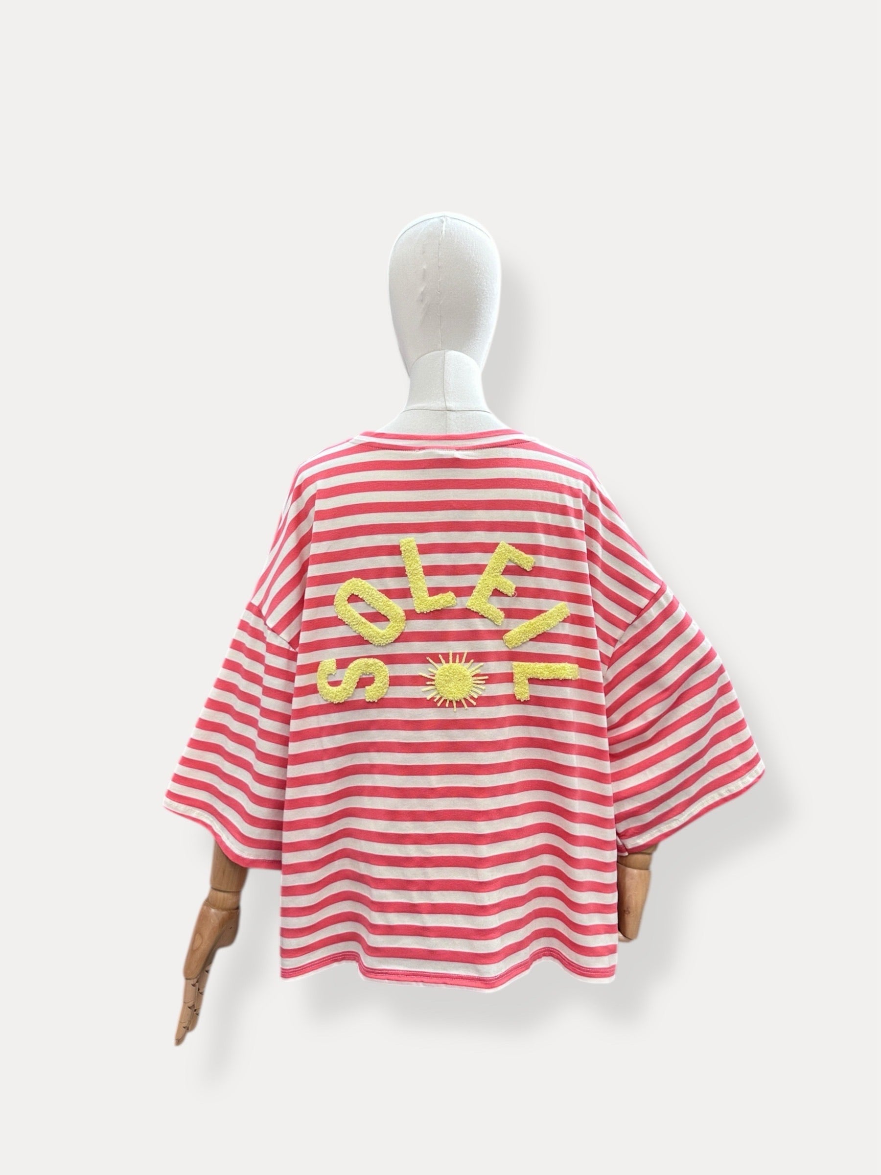T-shirt streep Soleil | koraal