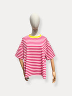 T-shirt fluo streep | fuchsia-geel