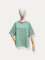 T-shirt fluo streep | groen-fuchsia
