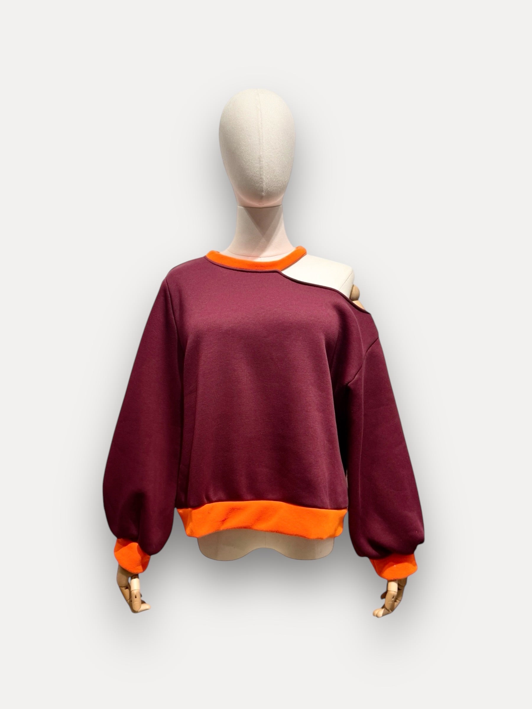 Fluo Open Sweater | bordeaux-oranje