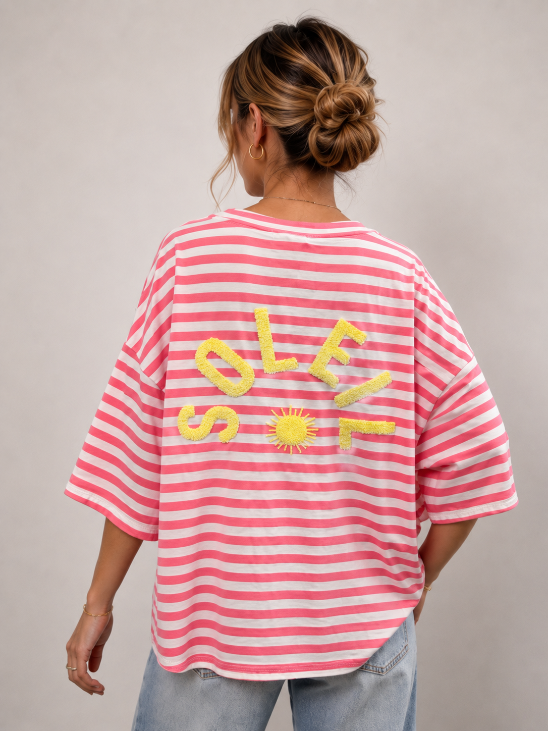 T-shirt streep Soleil | koraal