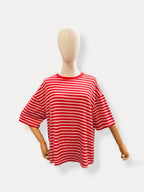 Streep T-shirt | rood-roze