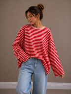 Streep Blouse | rood-roze