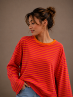 Streep Blouse | oranje-fuchsia