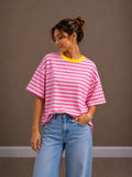 T-shirt fluo streep | fuchsia-geel