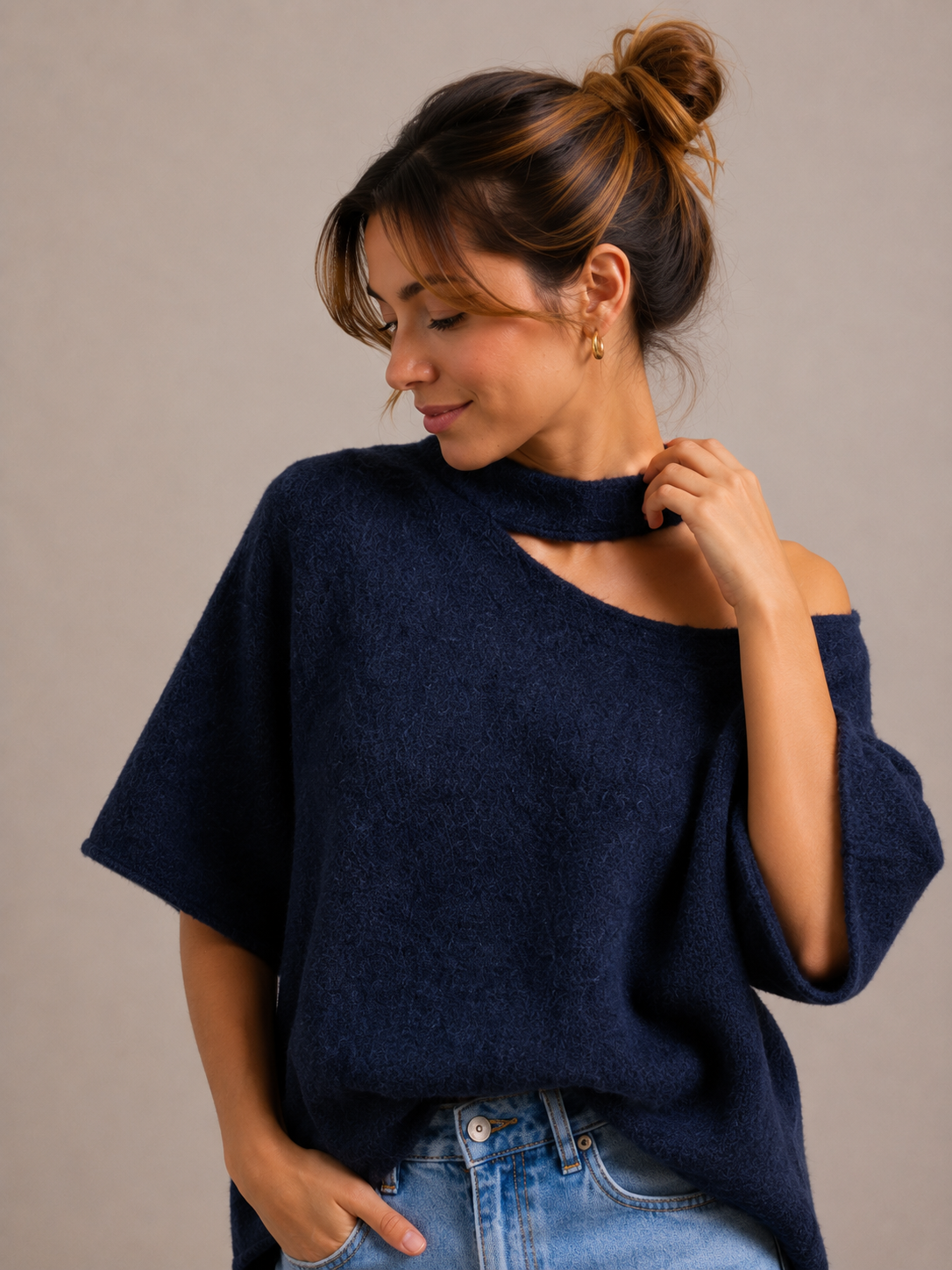 Open Neck Knit | navy