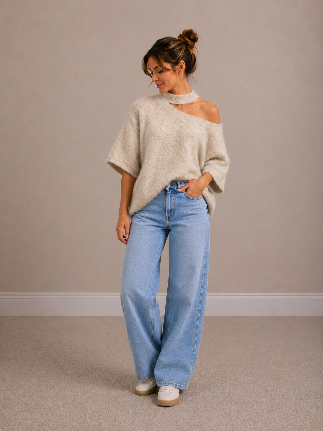Open Collar Knit | beige