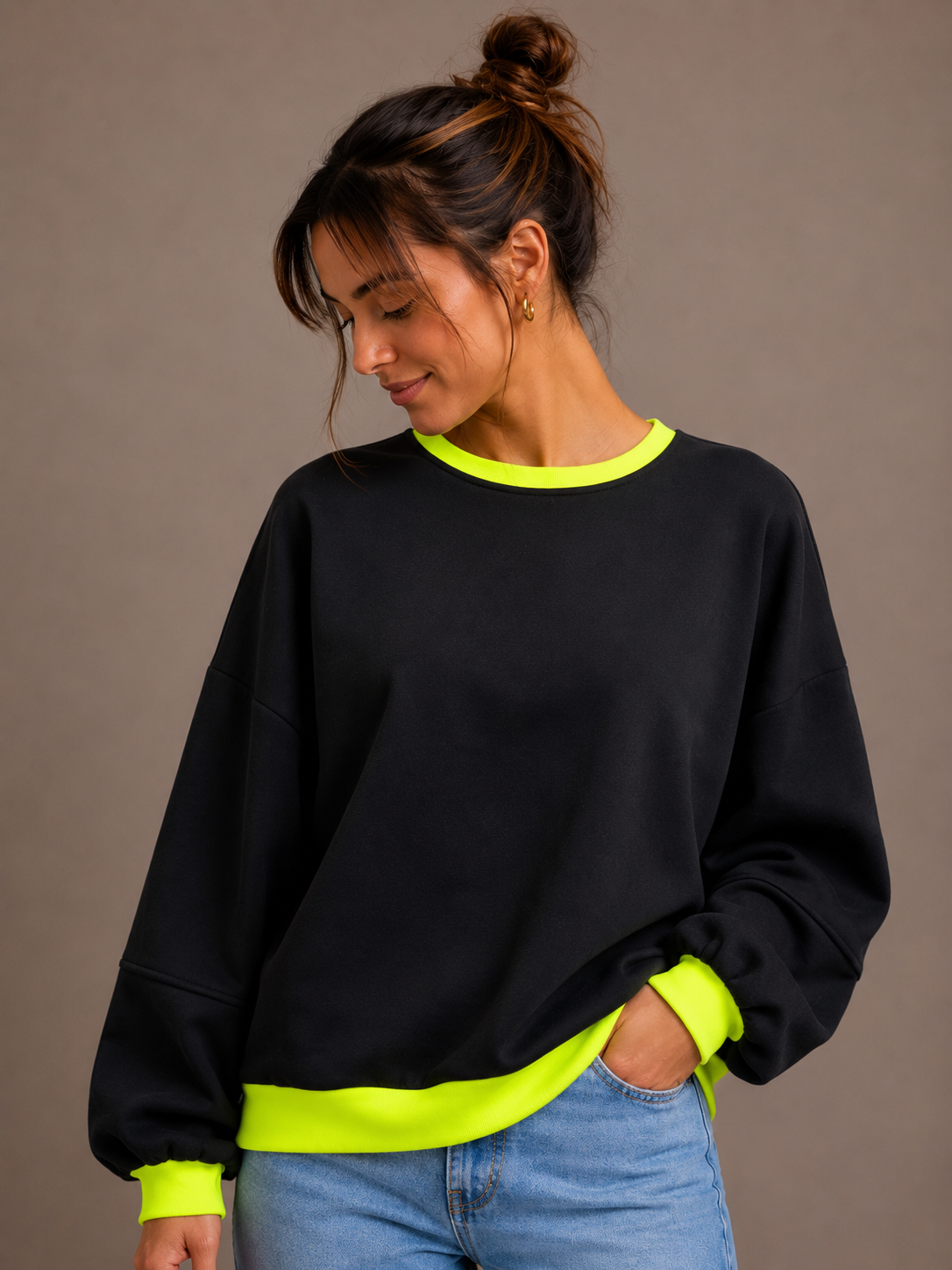 Fluo Sweater | grey-fuchsia