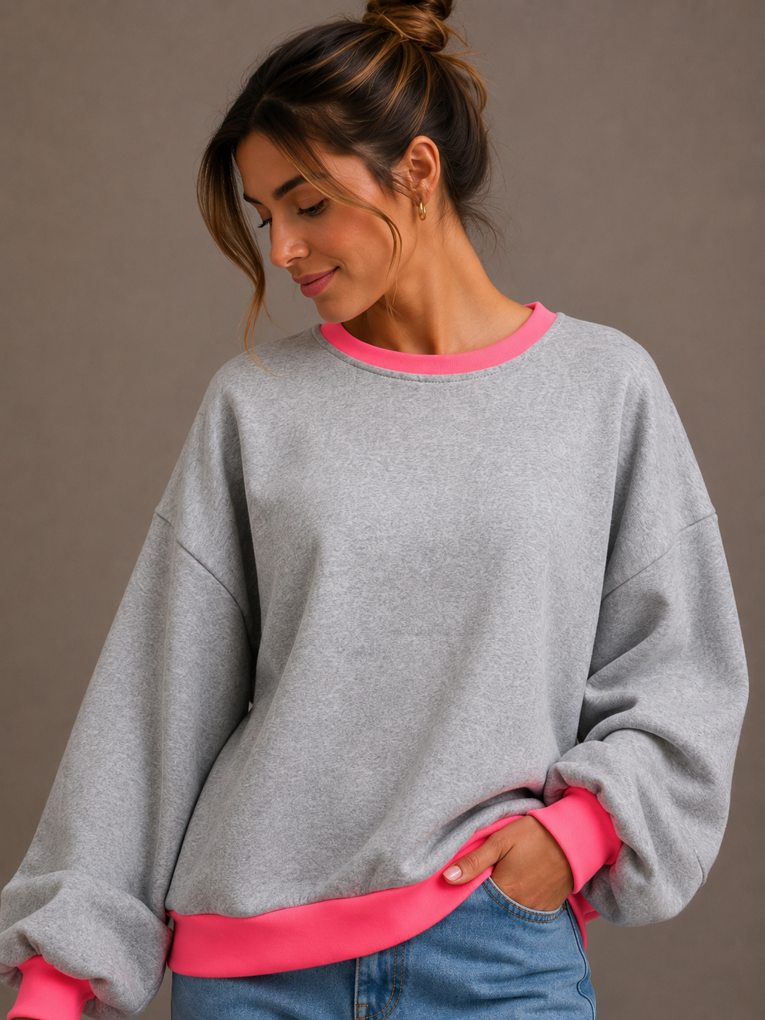 Fluo Sweater | grey-fuchsia