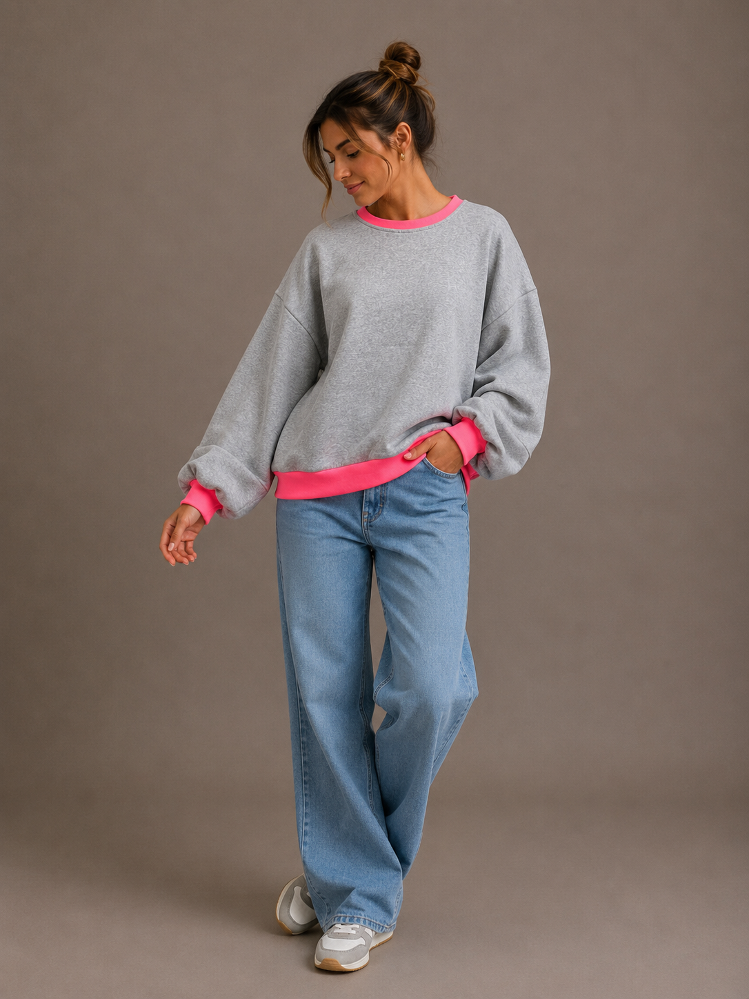Fluo Sweater | grey-fuchsia