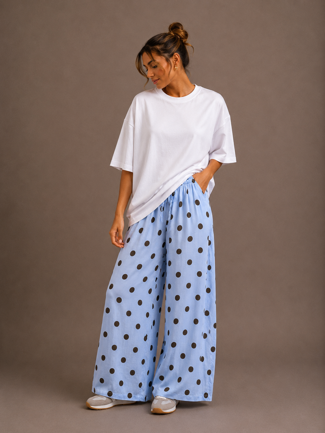 Polka dot broek | blauw-bruin