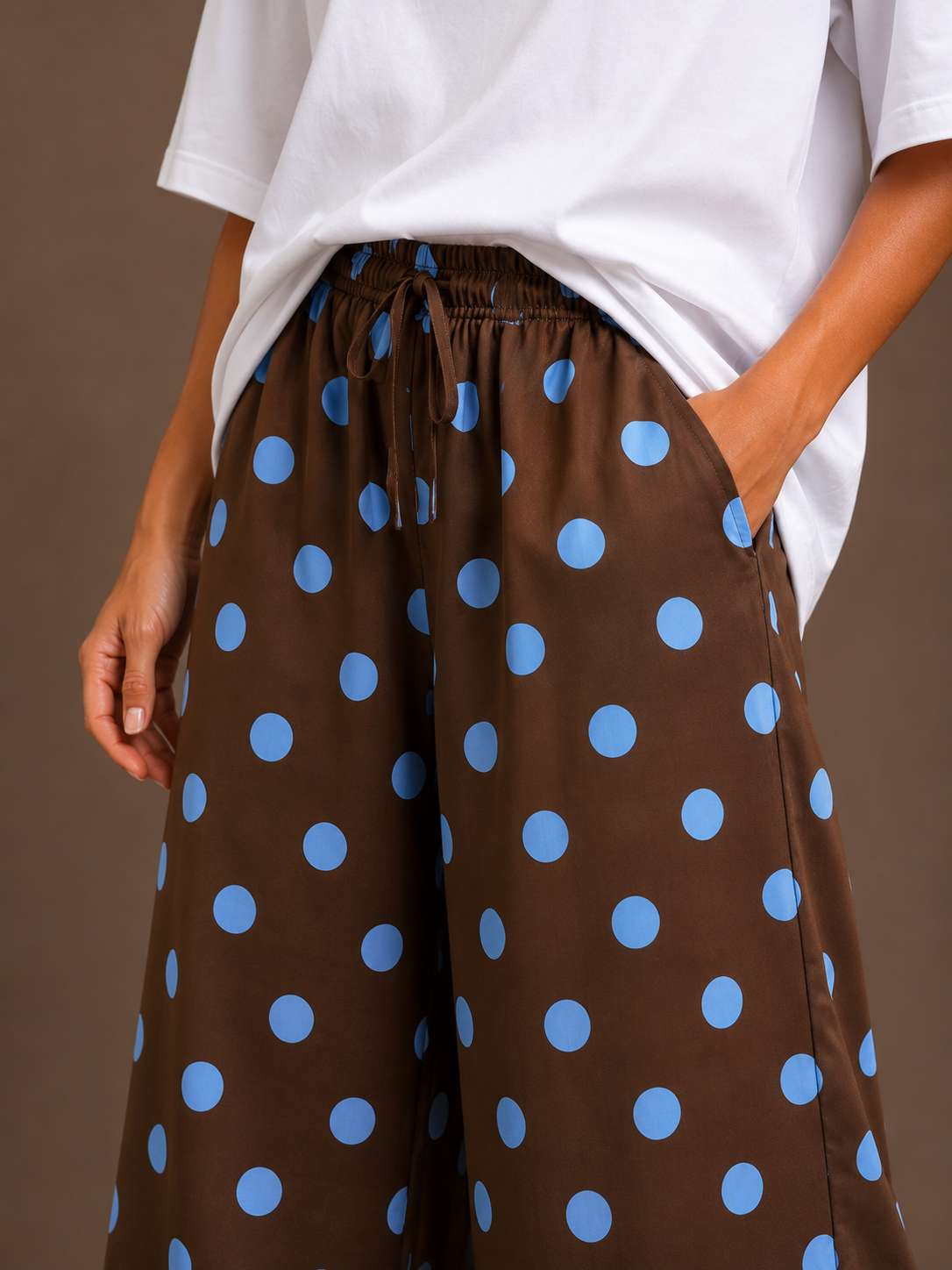 Polka dot broek | bruin-blauw