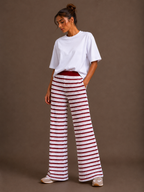 Gestreepte crochet broek | roze
