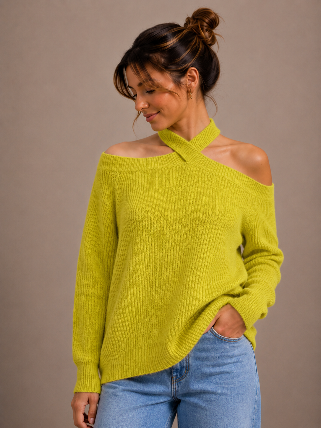 Kruis hals knit  | limoen