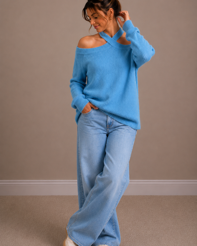 CROSS OVER NECK KNIT