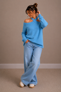 Kruis hals knit | blauw