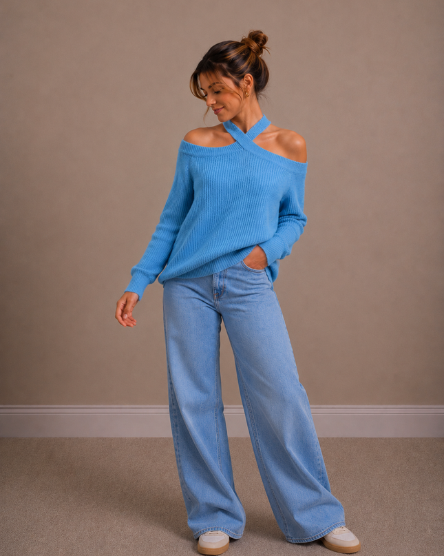 CROSS OVER NECK KNIT