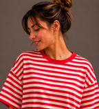 Streep T-shirt | rood-roze
