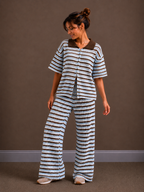 Striped crochet polo shirt | blue