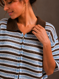 Striped crochet polo shirt | blue