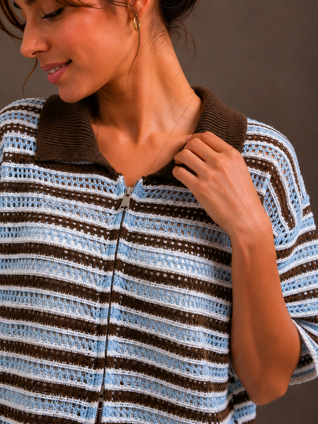 Gestreepte crochet polo | blauw