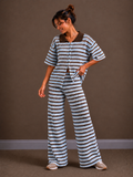 Gestreepte crochet broek | blauw