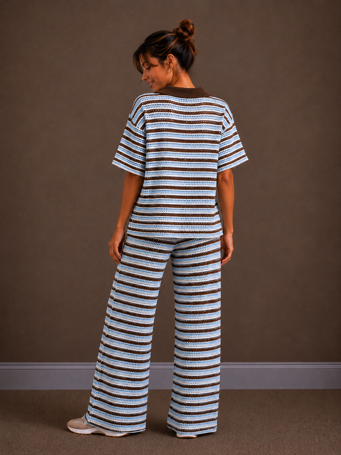 Gestreepte crochet broek | blauw