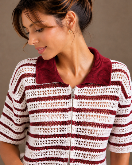 STRIPED CROCHET POLO