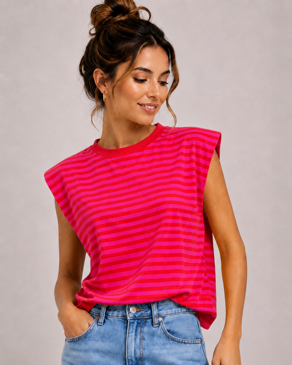 Streep Top | fuchsia-rood