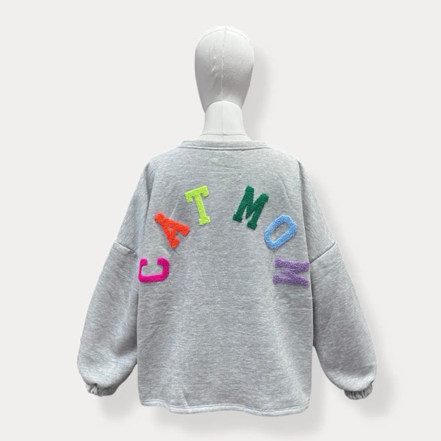 PRE ORDER Catmom sweater | grijs-multi