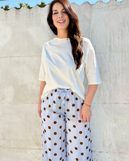 Polka dot broek | blauw-bruin