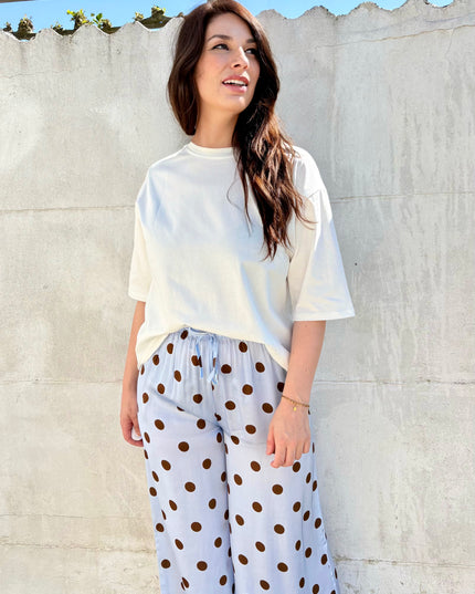 Polka dot broek | blauw-bruin