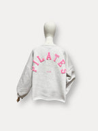 Oversized sweater PILATES voor dames - Lichtgrijs met roze letters - Stylishh Fashion